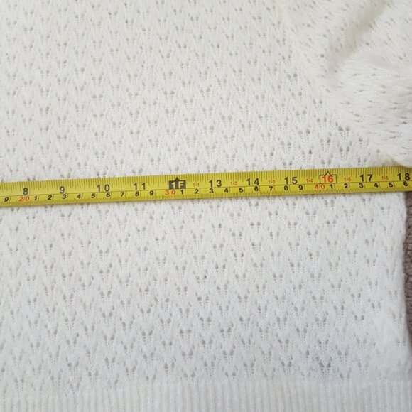 H&M Crewneck Pointelle Pullover Long Sleeve Ribbed Trim Knit Sweater Cream Sz M - Picture 9 of 10